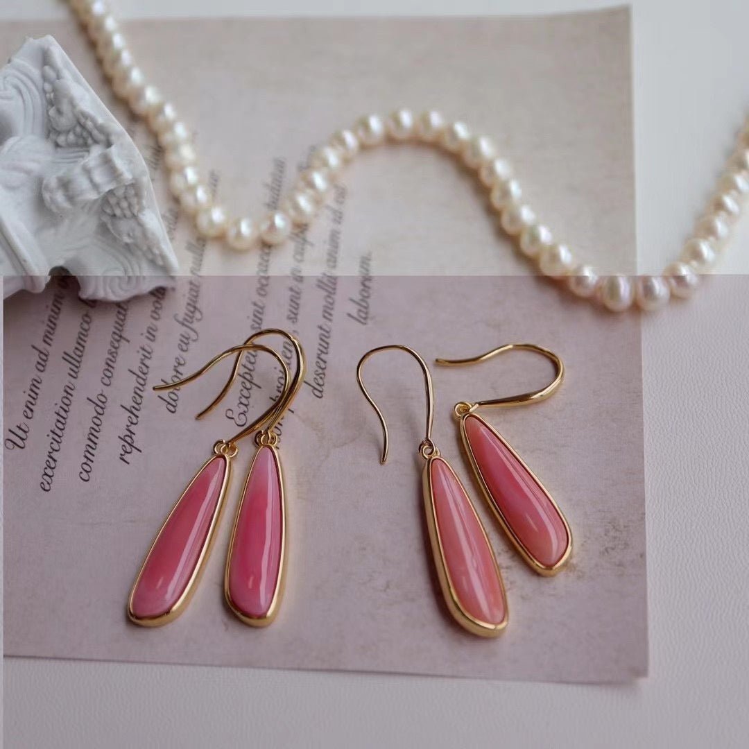 Queen Pink - Grof minimalistisch design natuurlijke roze Queen Conch-schelp oorbellen - Goud vermeil - AAAA-kwaliteit