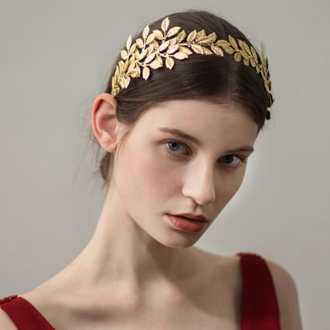 Griekse godin gouden bladeren hoofdband - elegant metalen verguld bruidsaccessoire
